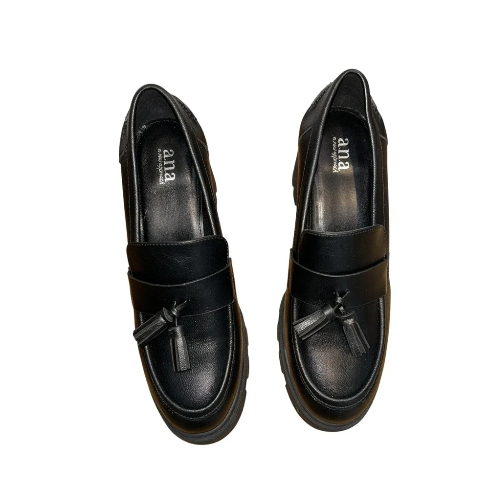 Chunky Heel Loafers Black y2k 9.5‎ A.N.A. Penny Goth Whimsigoth Academia Witchy